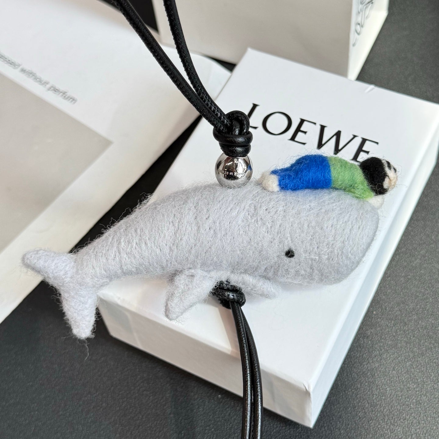 Loewe x Suna Fujita Child and Whale Charm Gray Felt and Calf