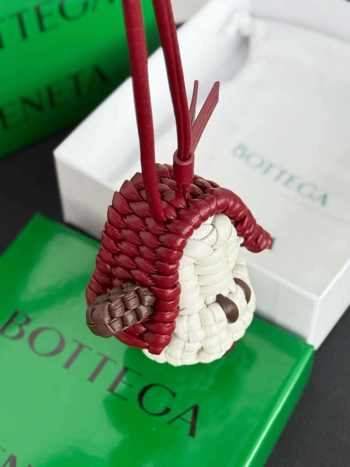 Bottega Veneta House Charm Red White Lambskin