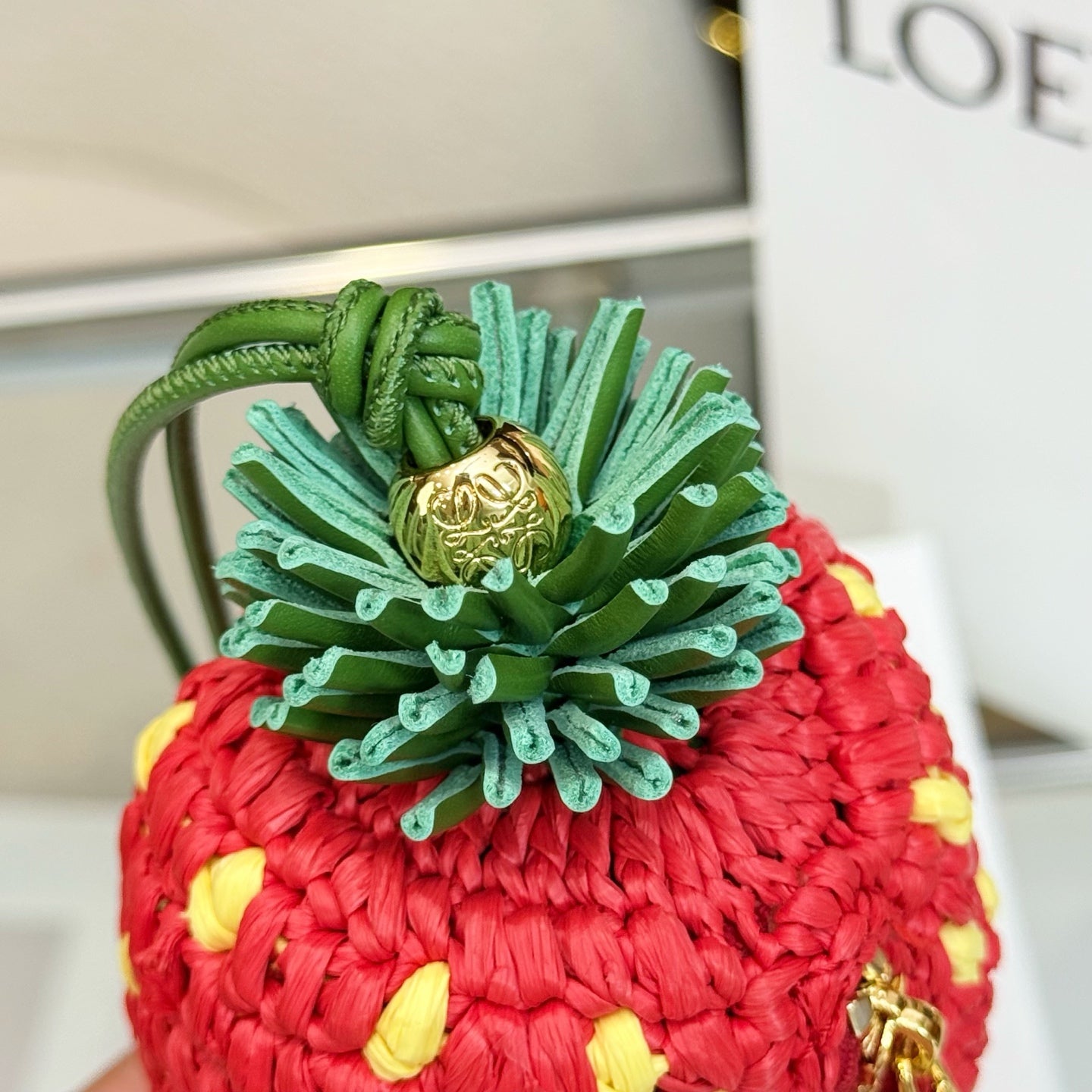 Loewe Raffia Calfskin Strawberry Charm