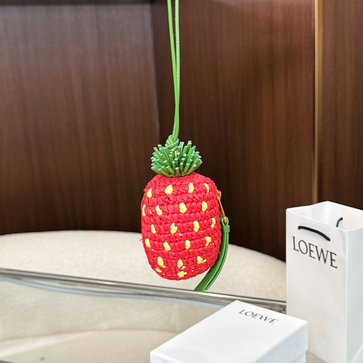 Loewe Raffia Calfskin Strawberry Charm
