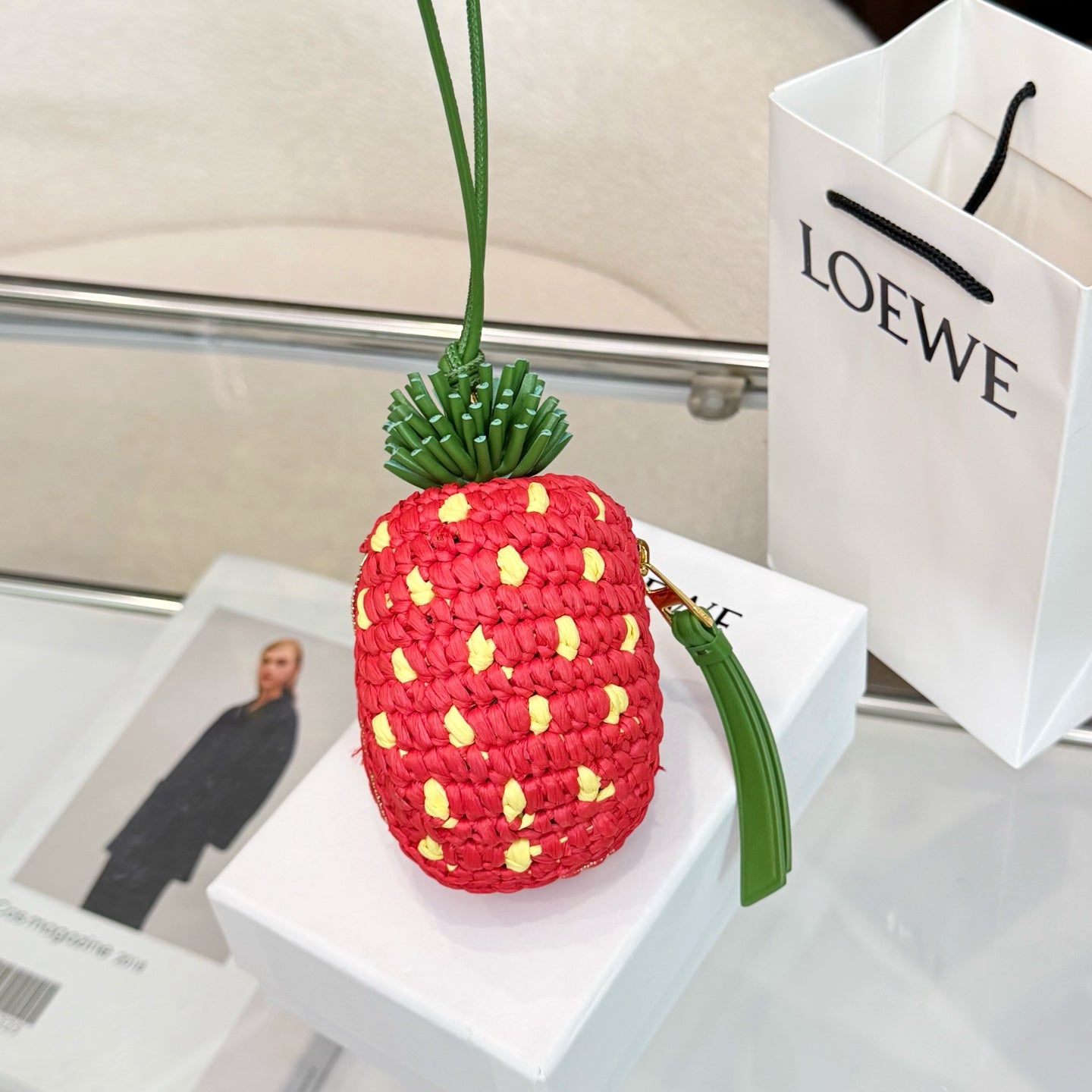 Loewe Raffia Calfskin Strawberry Charm