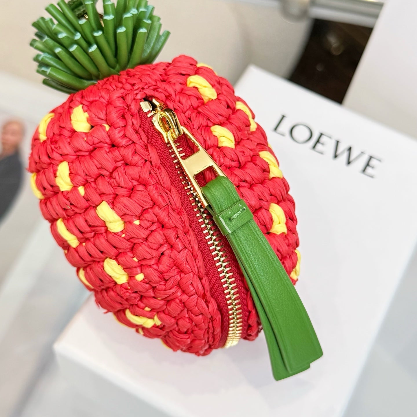 Loewe Raffia Calfskin Strawberry Charm
