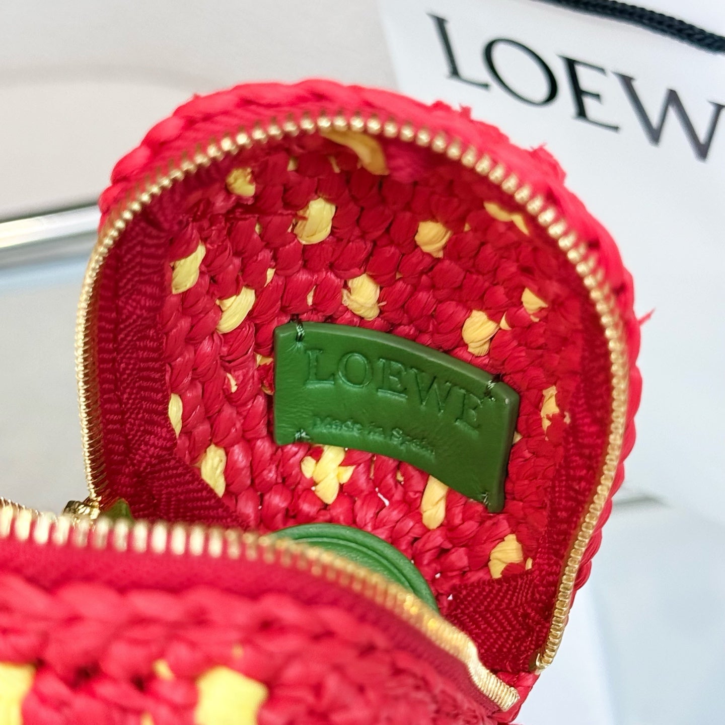 Loewe Raffia Calfskin Strawberry Charm