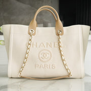 CC LARGE TOTE 39 LIGHT BEIGE CANVAS PEARL LOGO