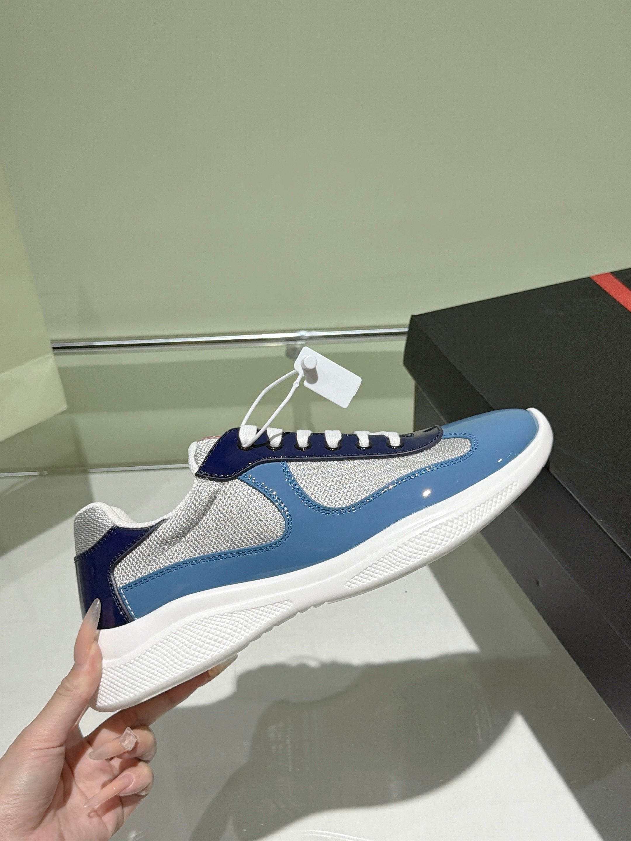Prada 2026 America's Cup Sneaker Blue Gray Patent Leather And Mesh 951640