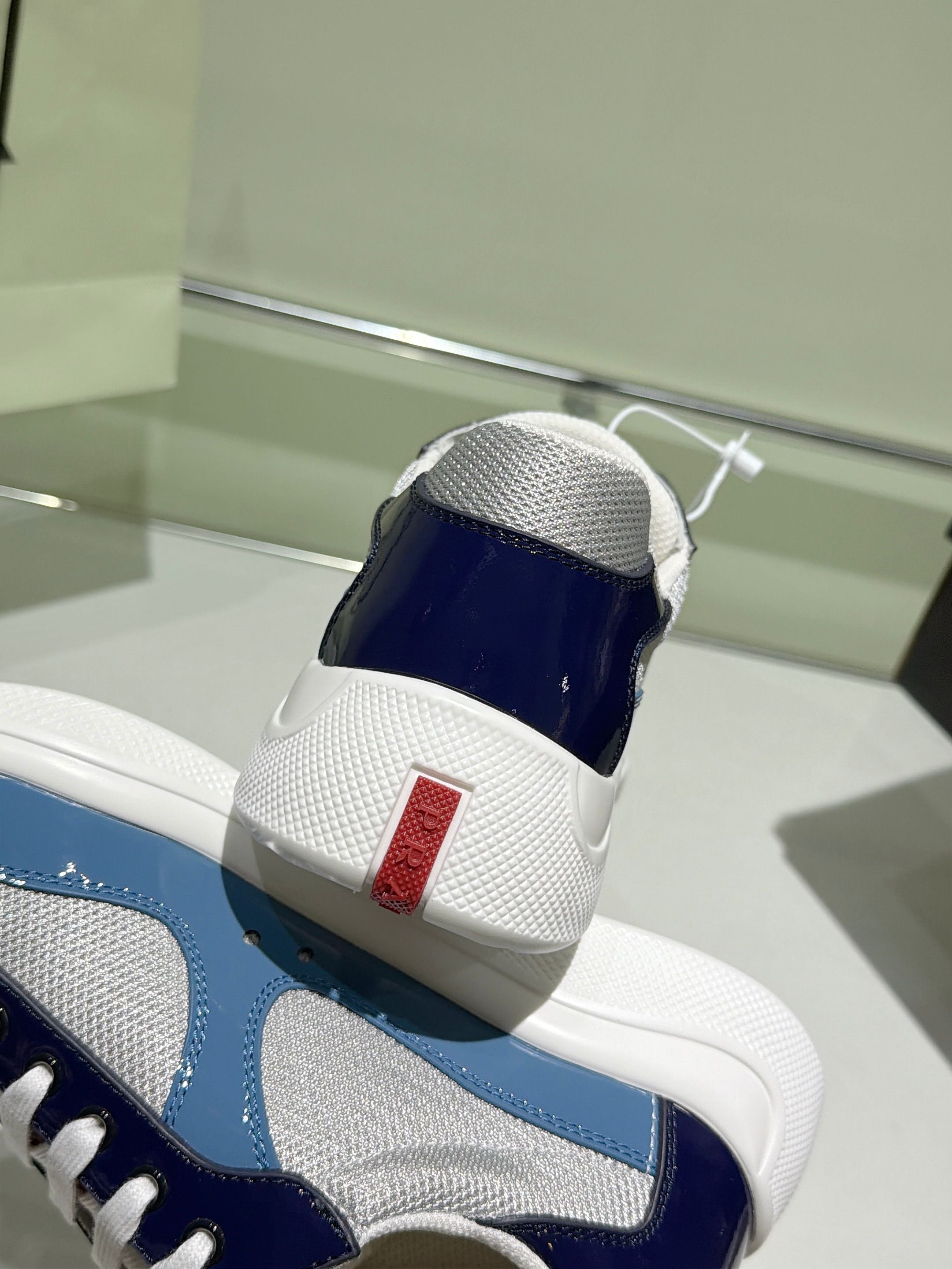 Prada 2026 America's Cup Sneaker Blue Gray Patent Leather And Mesh 951640