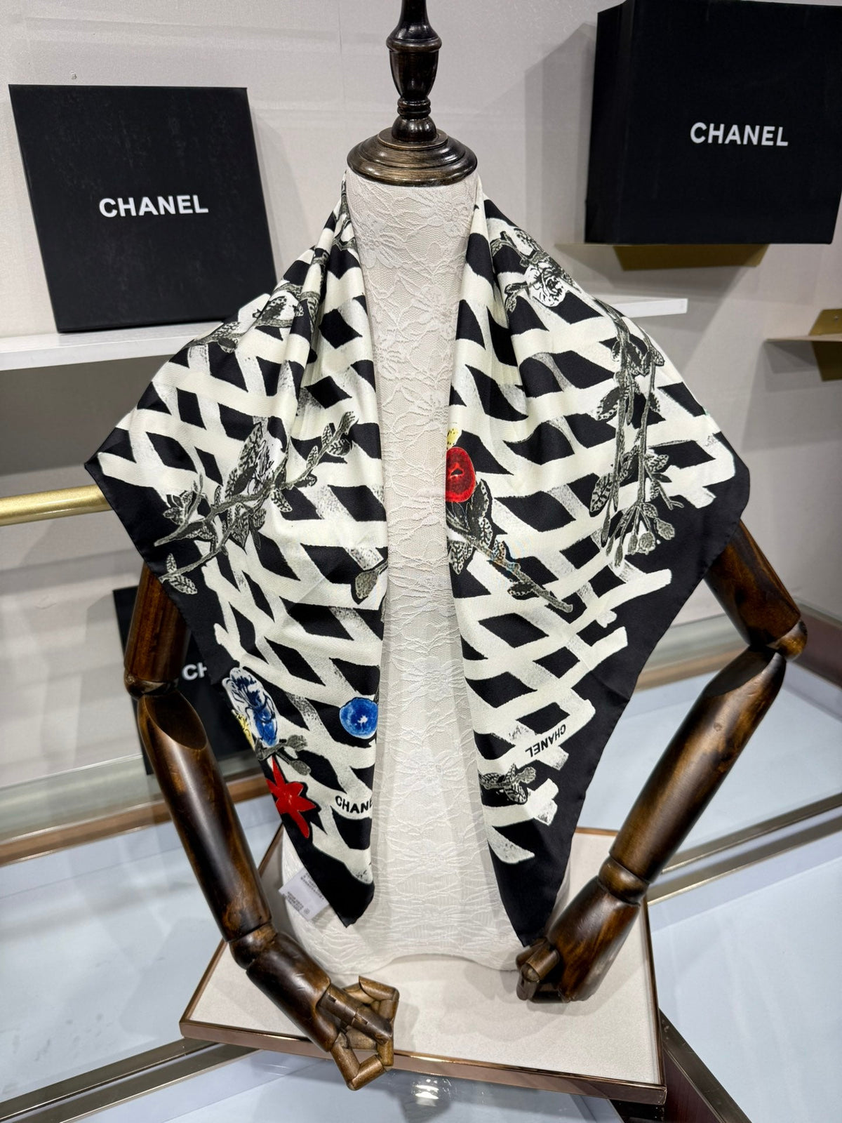 Chanel 2026 Floral Pattern Scarf 90cm Silk 201765