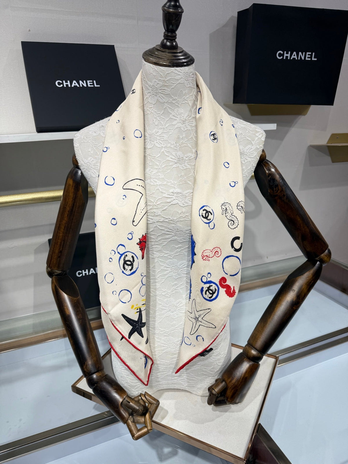 Chanel 2026 Coco Beach Scarf 90cm White Twill Silk 211474