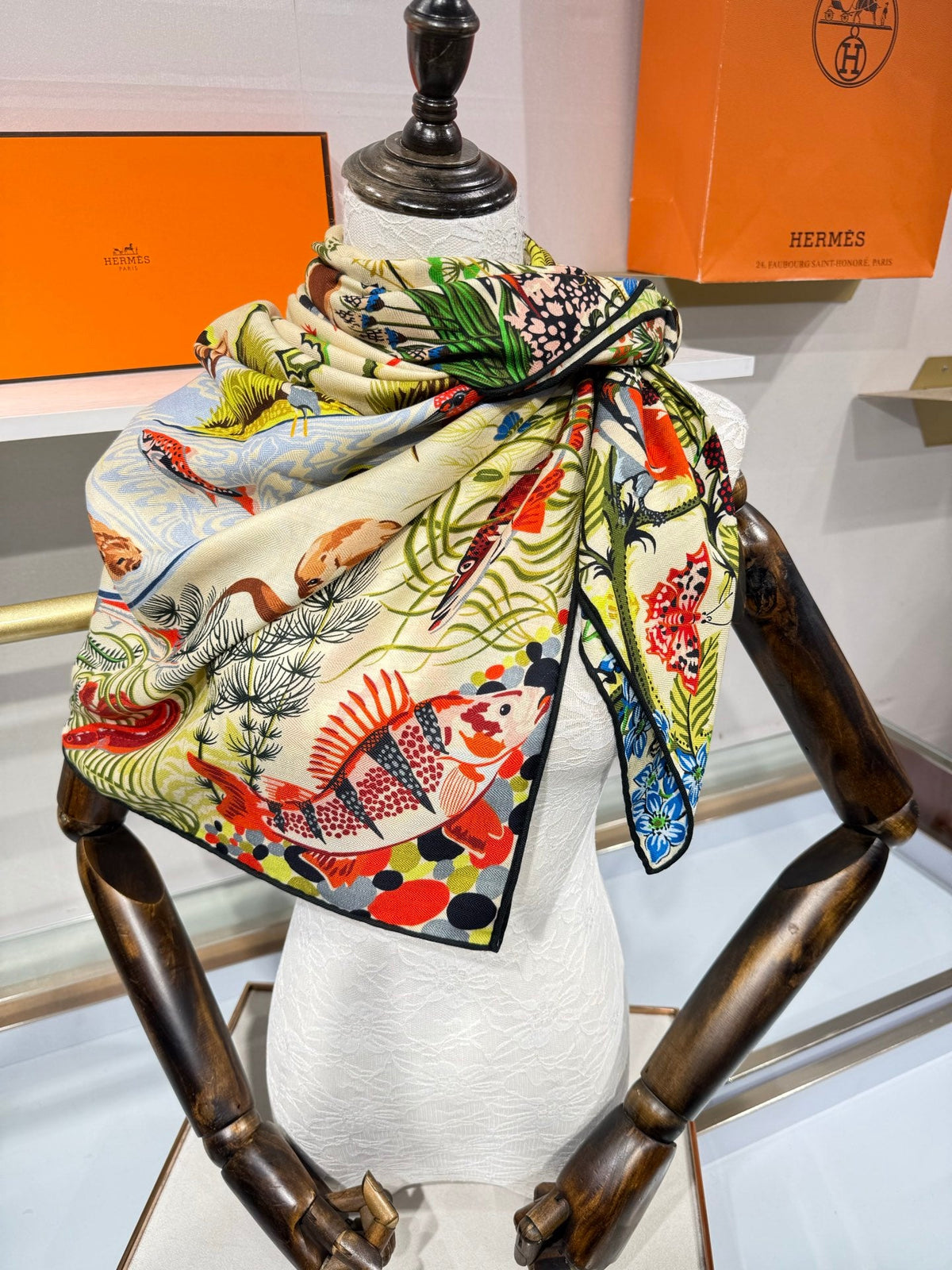 Hermes 2026 Rewilding Nature Scarf 140cm Green Cashmere Silk 217522