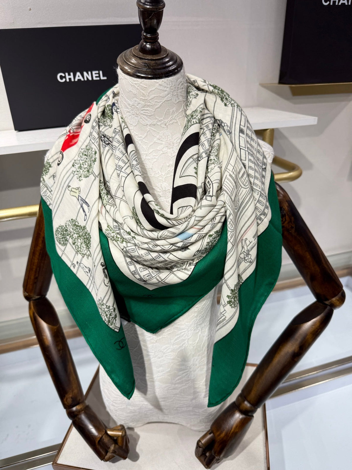 Chanel 2026 Landscape Motifs Scarf 140cm Cashmere Silk 218437