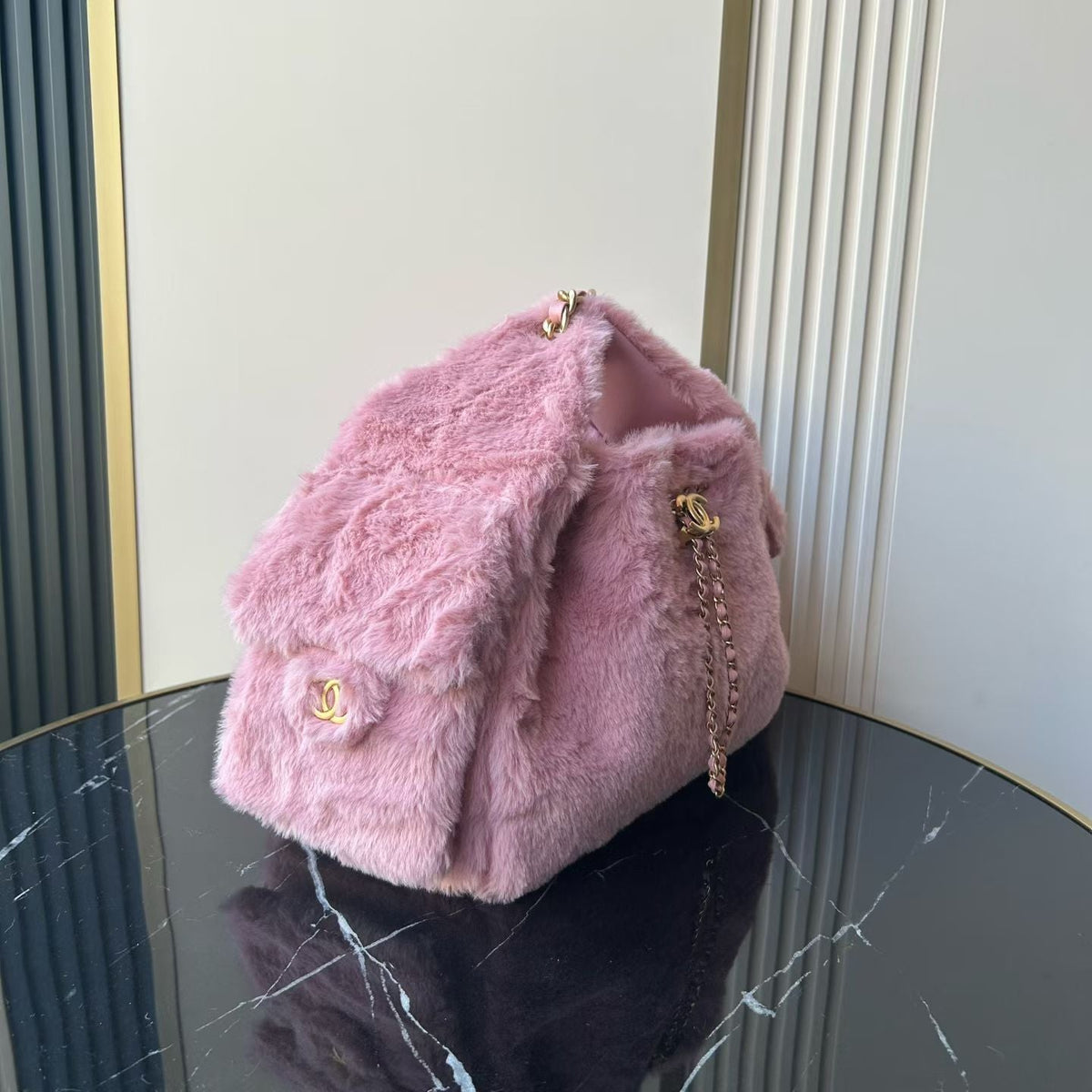 Chane 2026 Hobo Bag 30cm Pink Fur Leather