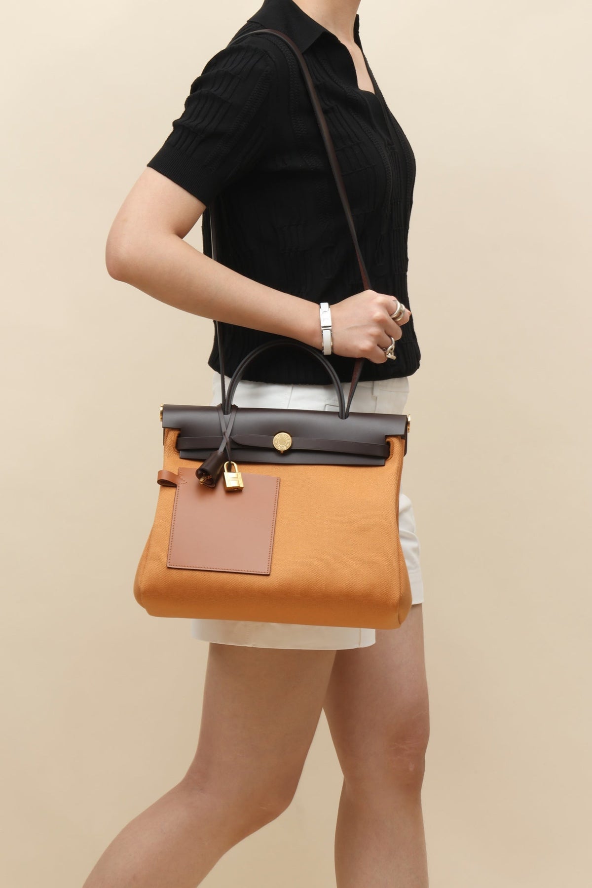 High-end Hermes 2026 Herbag Zip Pocket Bag 31cm Canvas Hunter Leather