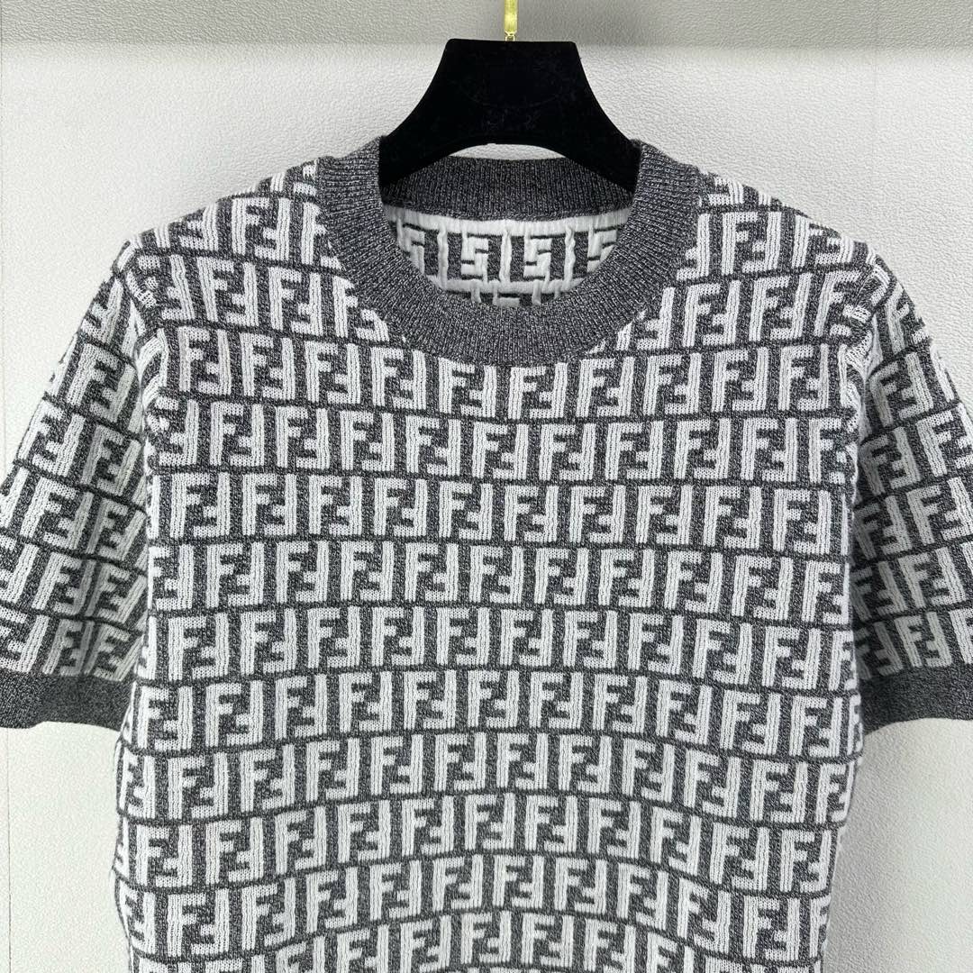 Fendi 25 Knitted Round Neck Short Sleeves Gray Wool F155