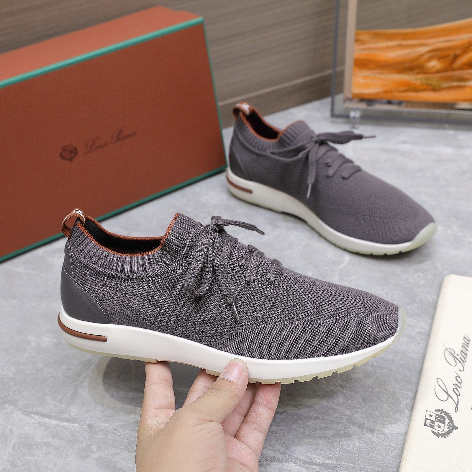 LP lady Flexy Walk  Sneaker Dark Gray Wool And Calfskin 310449