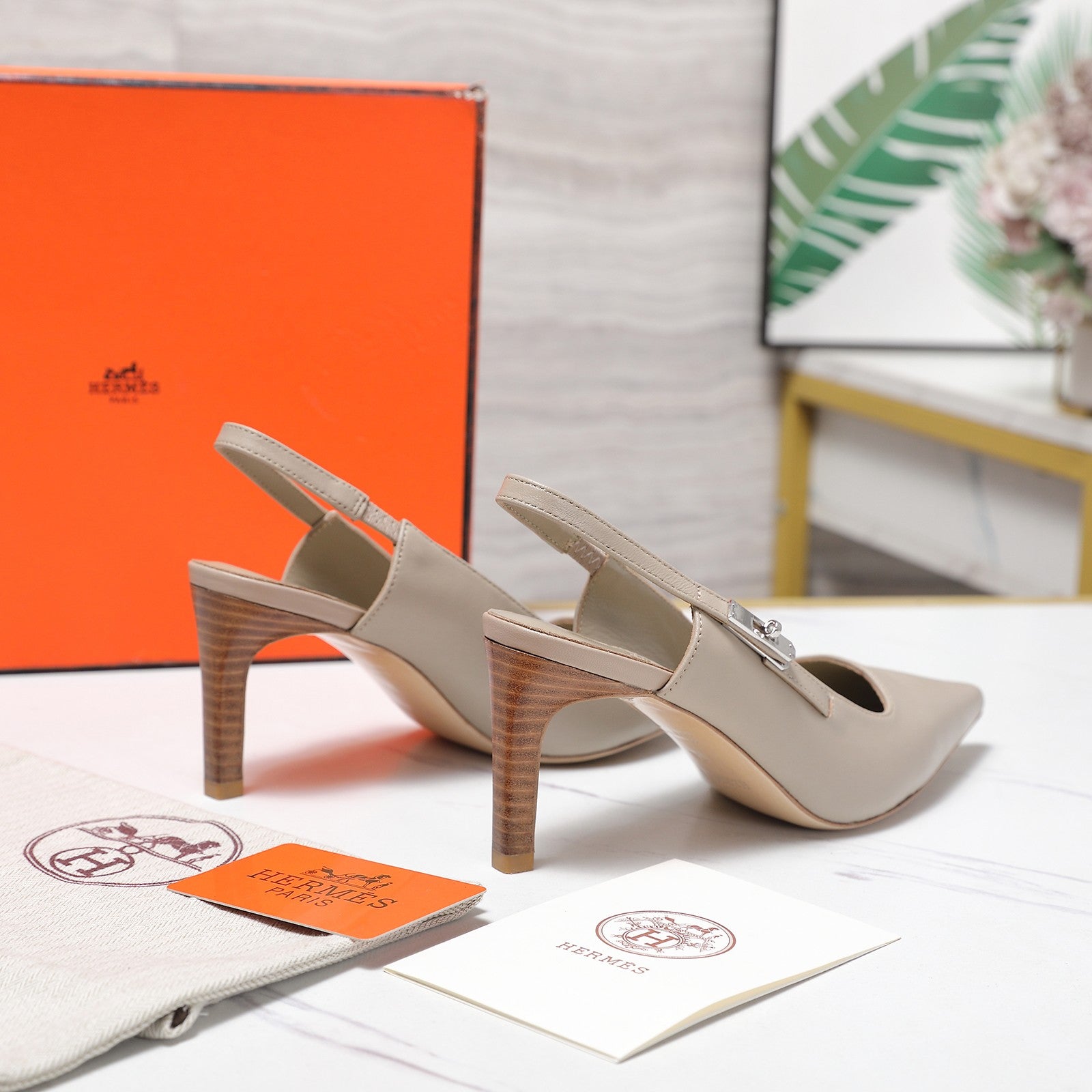 Hermes 2026 Lover 80 Slingback Pump Beige Nappa Leather 425705