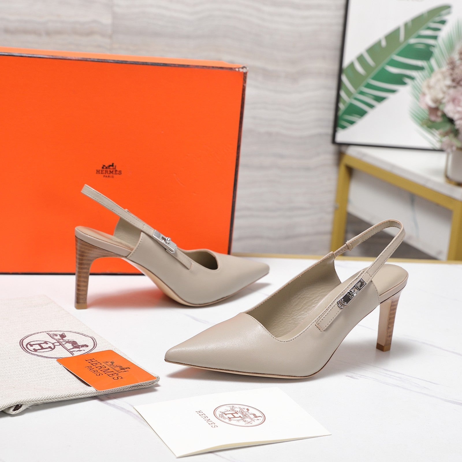 Hermes 2026 Lover 80 Slingback Pump Beige Nappa Leather 425705
