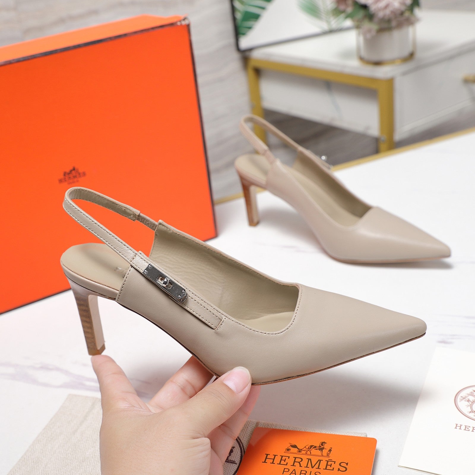 Hermes 2026 Lover 80 Slingback Pump Beige Nappa Leather 425705