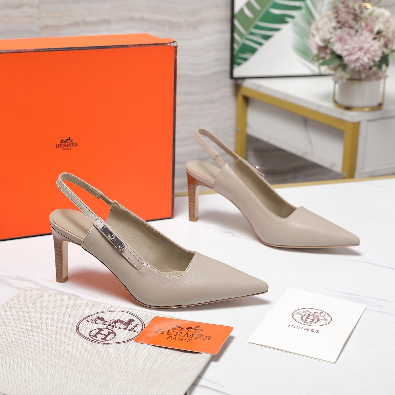 Hermes 2026 Lover 80 Slingback Pump Beige Nappa Leather 425705