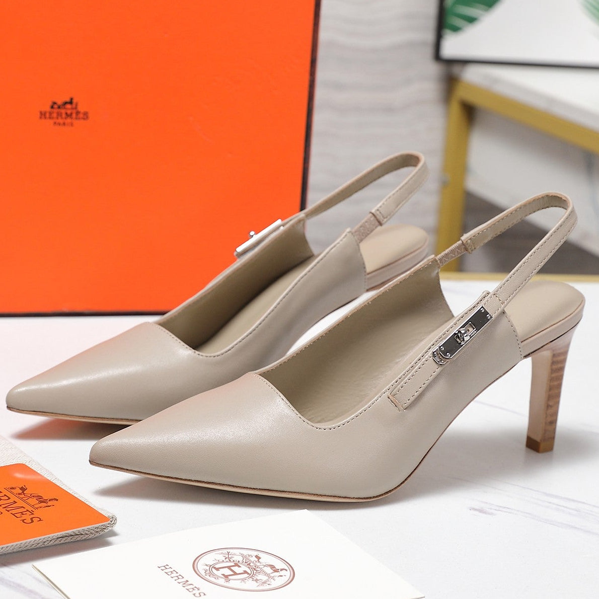 Hermes 2026 Lover 80 Slingback Pump Beige Nappa Leather 425705