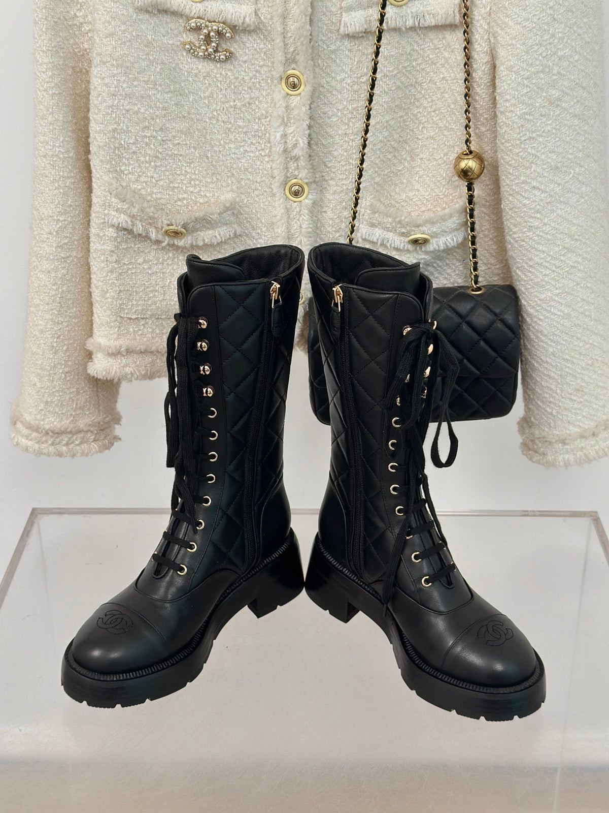CC High Boots 50mm Black Quilted Calfskin