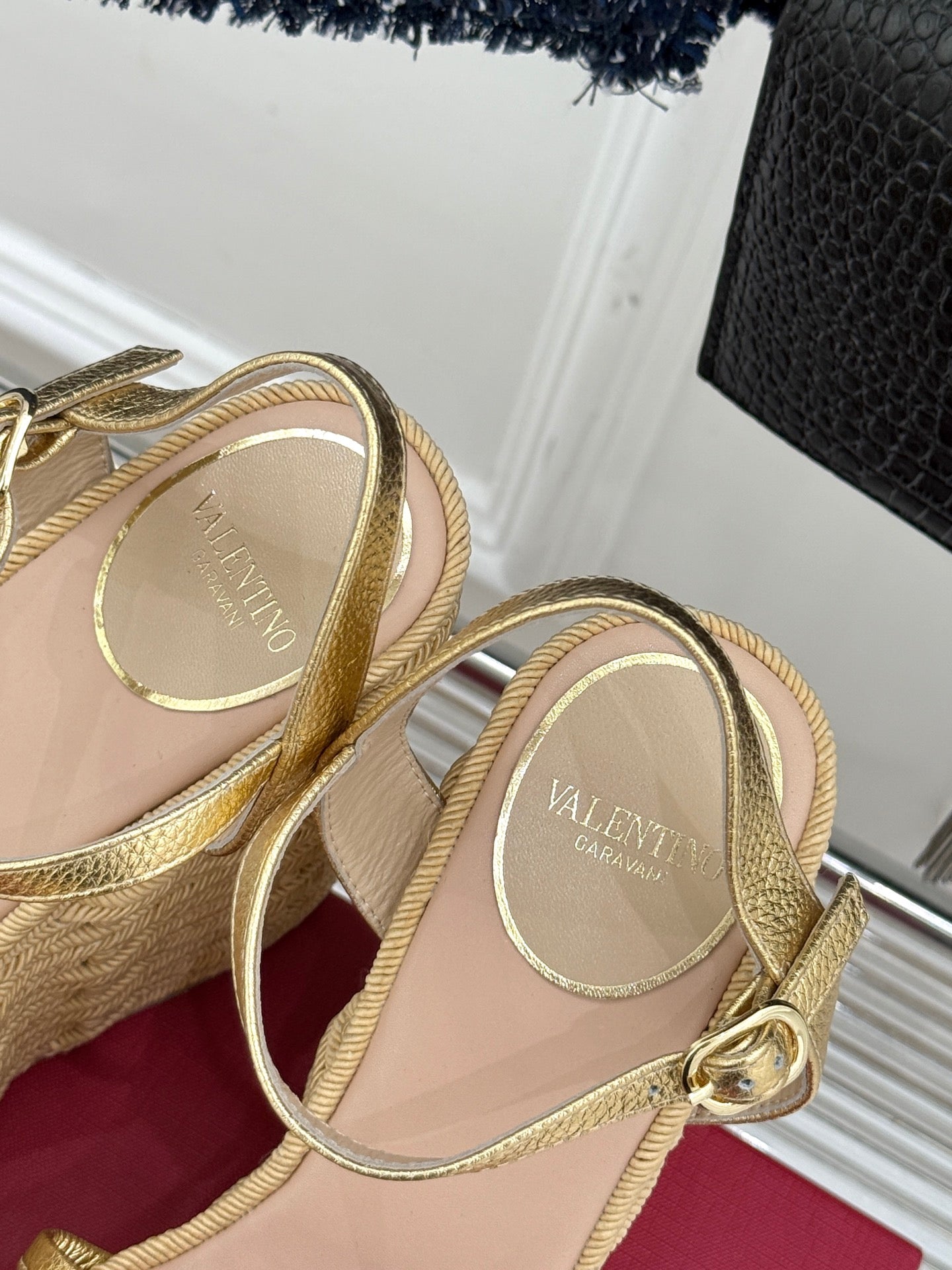 Valentino 2026 V-buckle Platform Sandal 120mm Gold beige Calfskin 161362