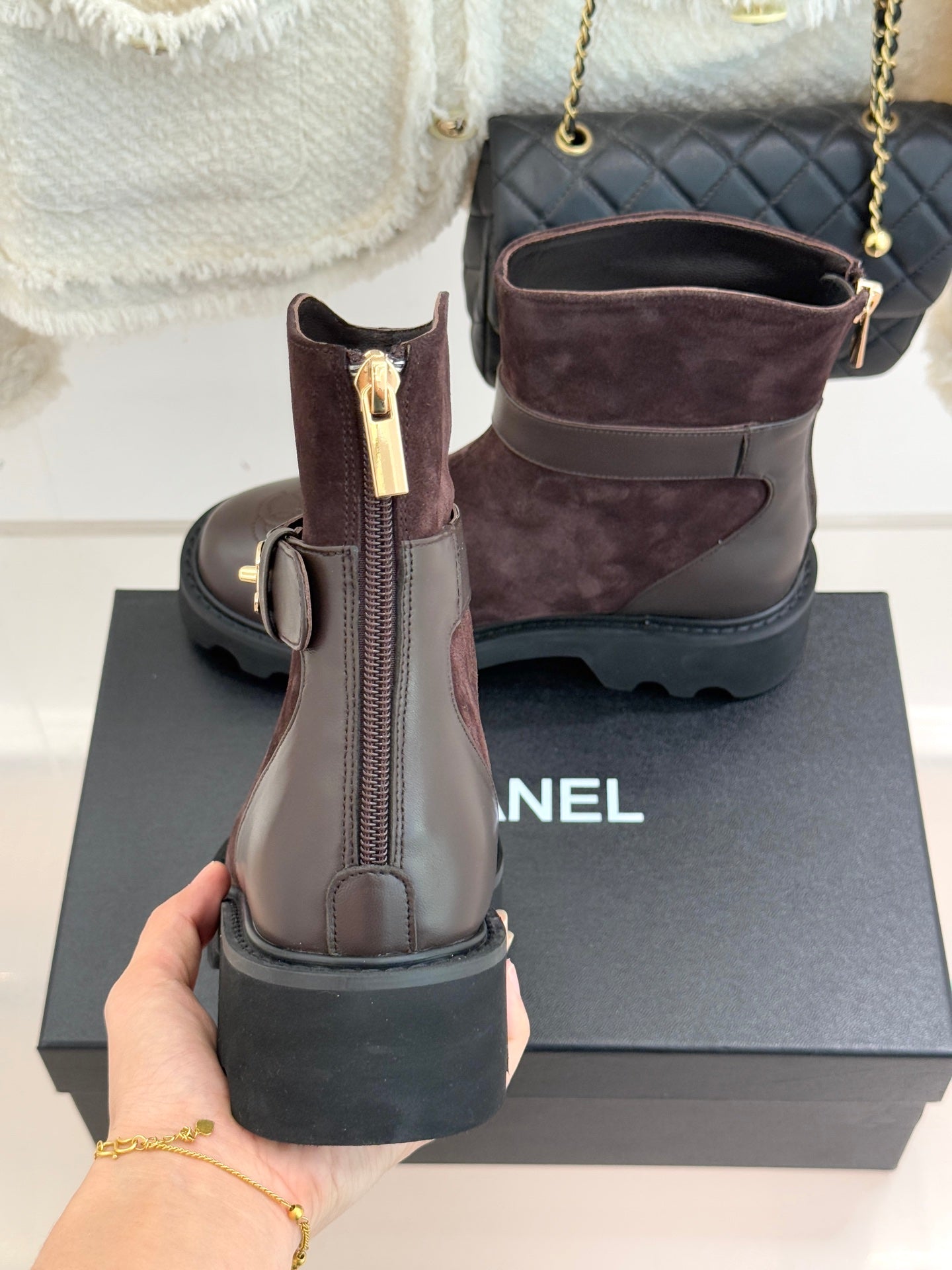 CC 26 Boot With Lug Sole Brown Black Suede Leather 610006