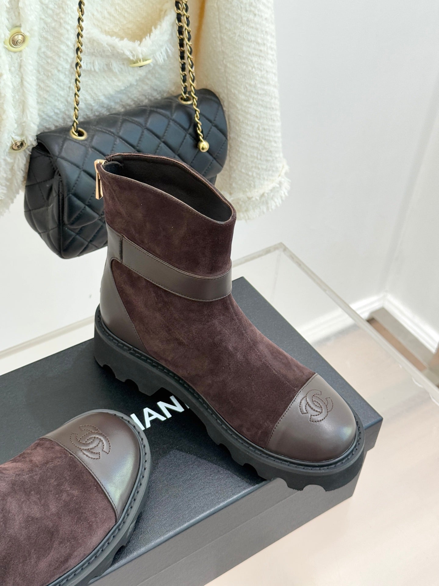 CC 26 Boot With Lug Sole Brown Black Suede Leather 610006