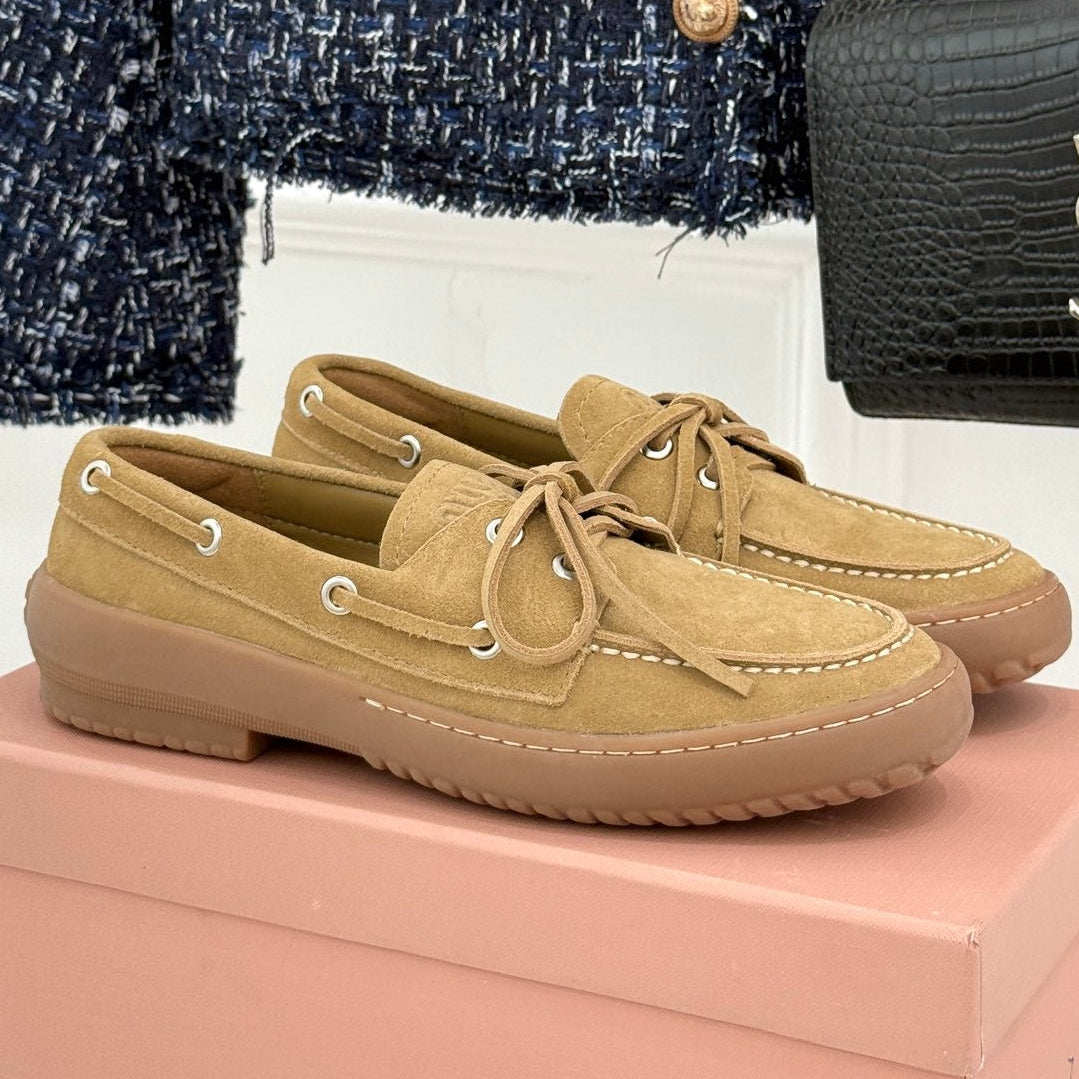Miu Miu 2026 Lace-Up Loafers Suede Leather 991827