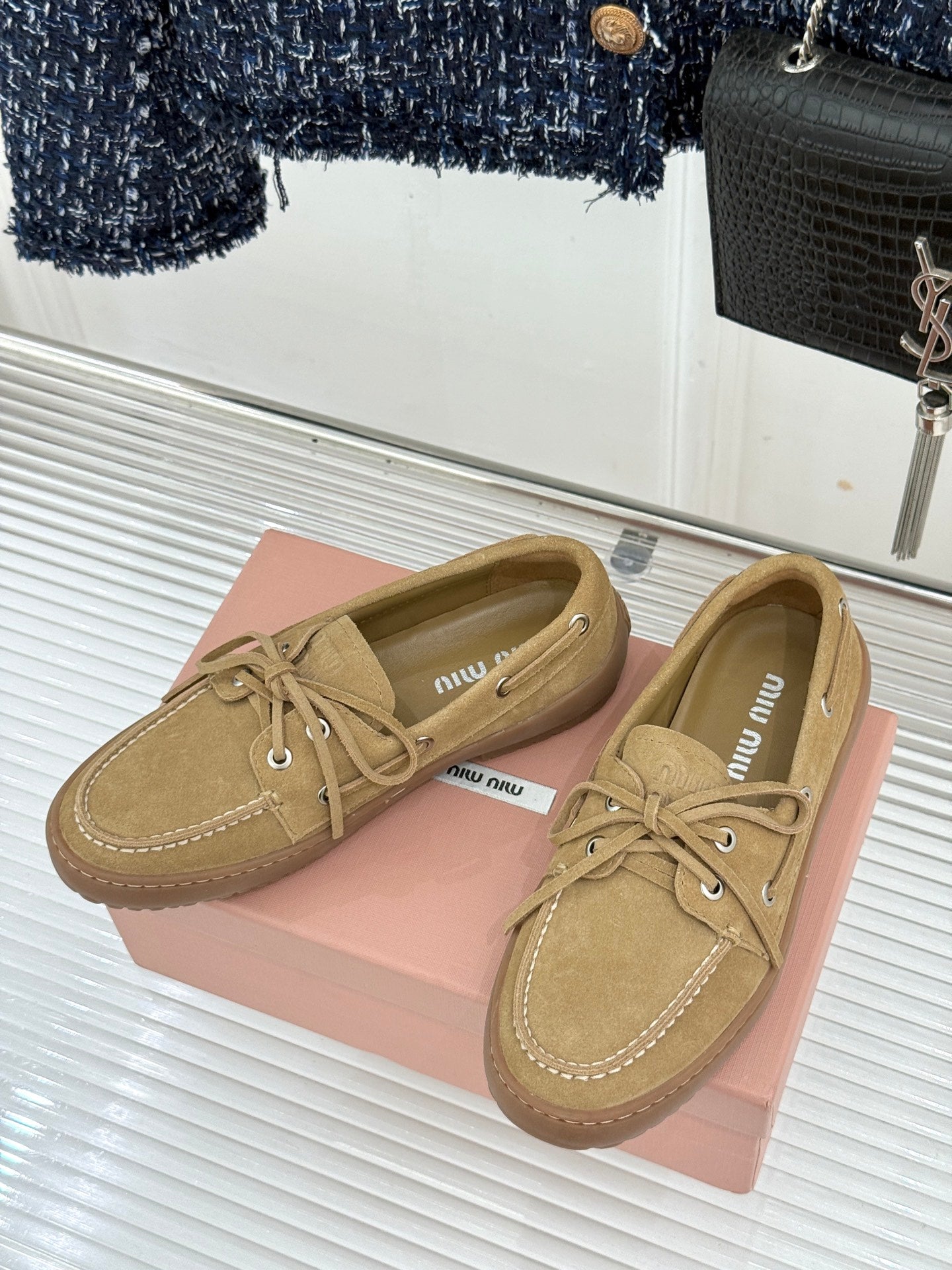 Miu Miu 2026 Lace-Up Loafers Suede Leather 991827