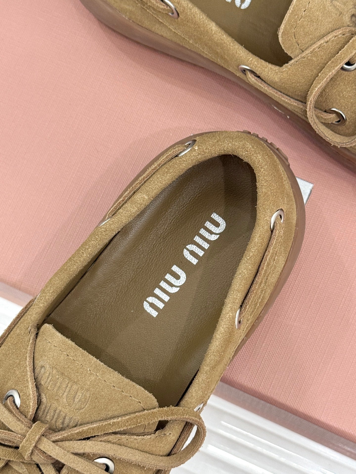 Miu Miu 2026 Lace-Up Loafers Suede Leather 991827
