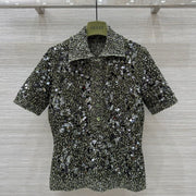 Gucci Knitted Polo Short-sleeved Top Green Wool