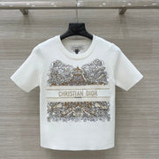 CD 25 Star Embroidery Knitted Short-sleeved Top White Tencel Wool