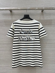 LV 25 Striped Letter Jacquard One-Shoulder Knitted White Black Cotton Polyester