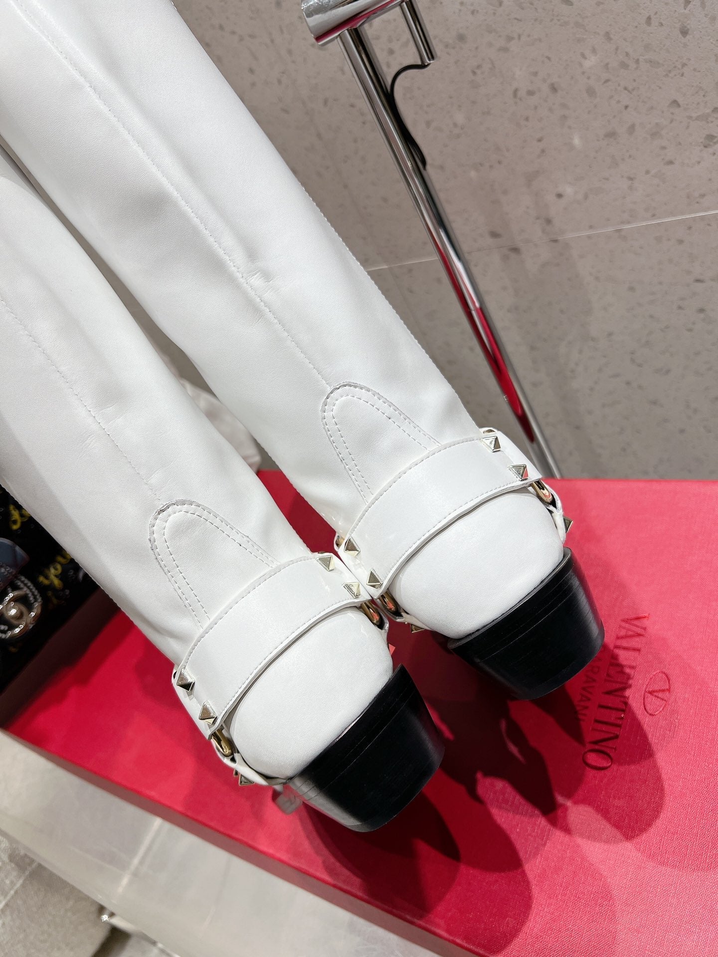 Valentino 2025 Biker High Boot White Calfskin 554163