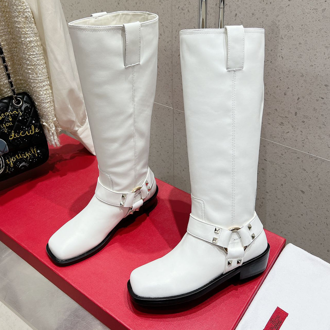 Valentino 2025 Biker High Boot White Calfskin 554163