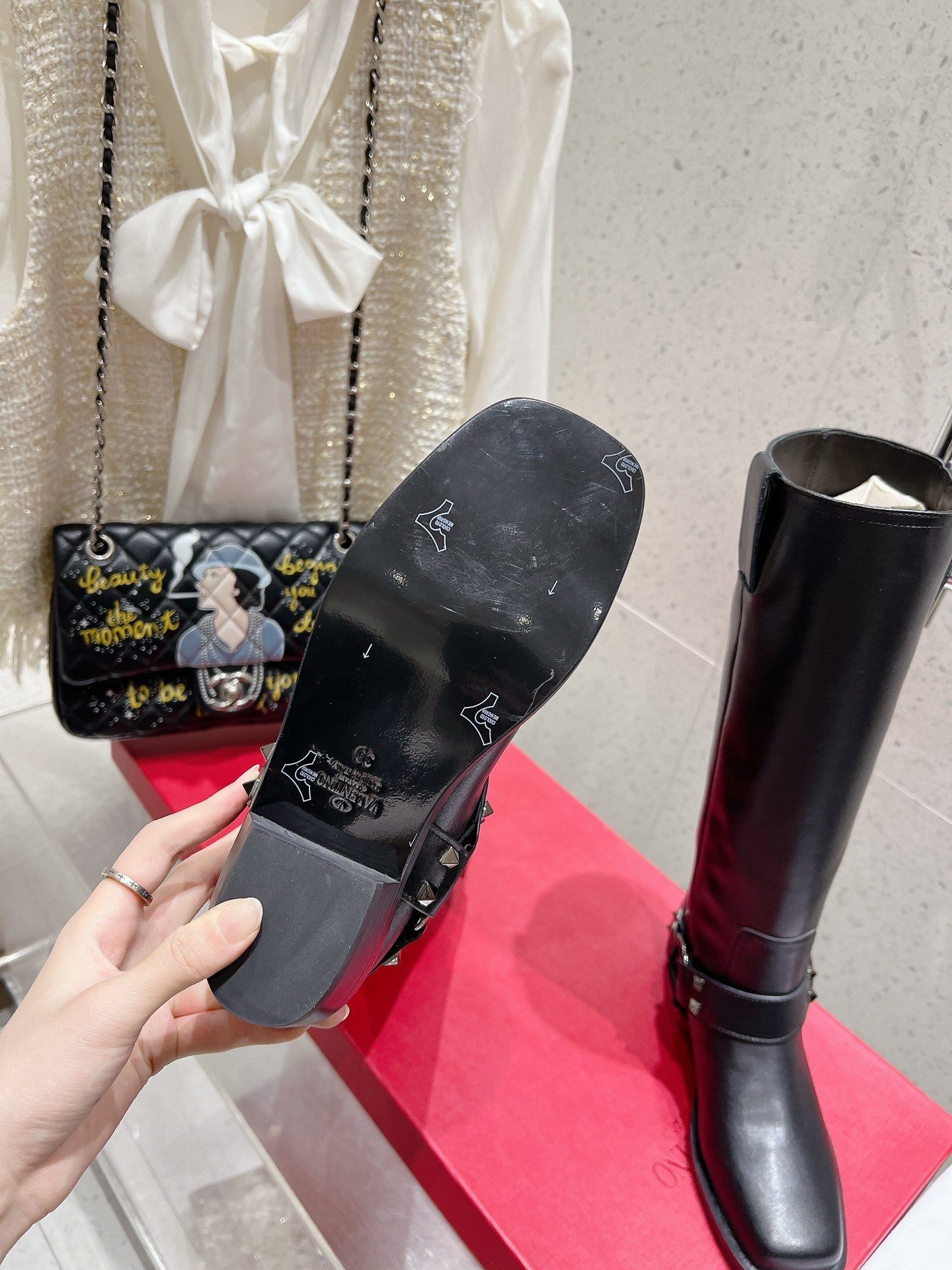 Valentino 2025 Biker High Boot Black Calfskin 554165