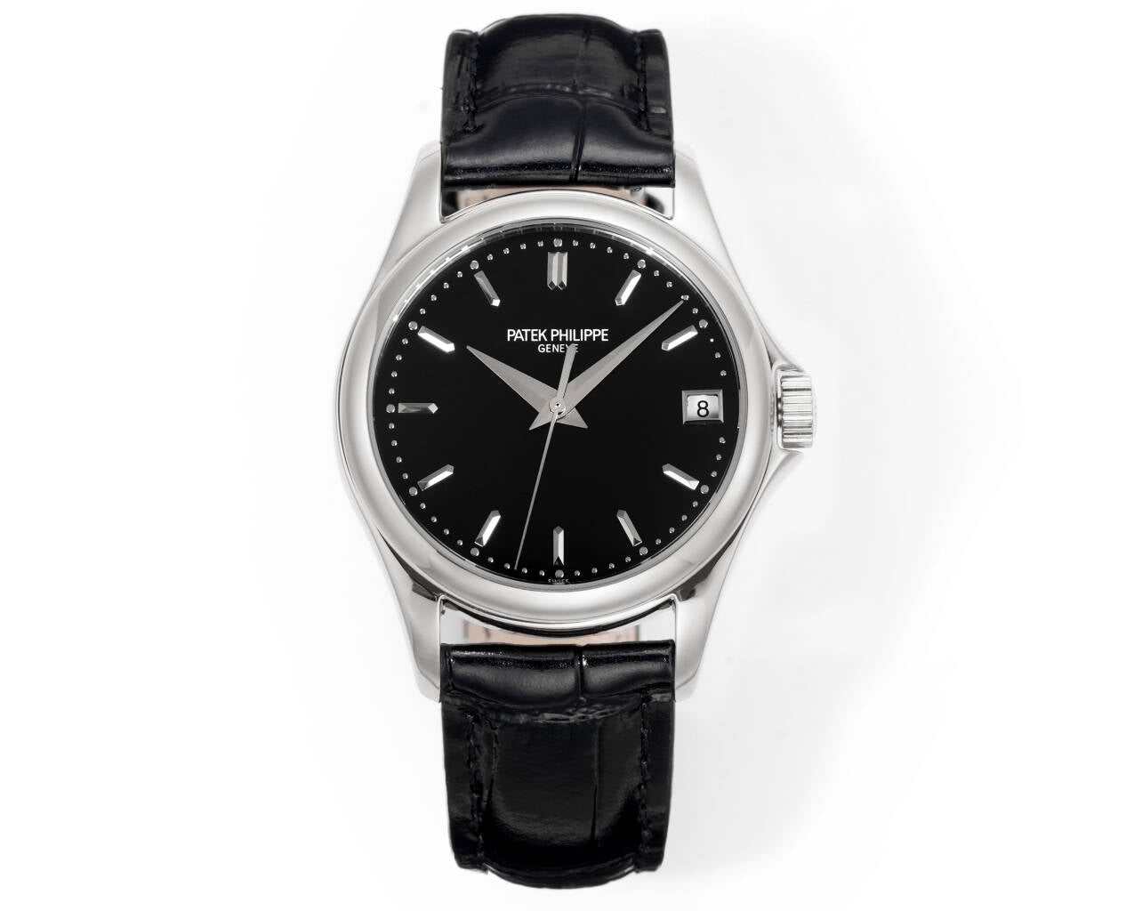 Patek Philippe Calatrava 37mm Black Dial Black Leather Strap