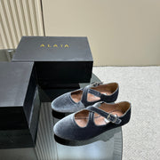 Alaila Criss Cross Ballet Flats In Dark Grey Velvet  920785