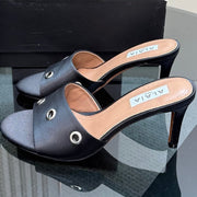 Alaia 2025 Oeillets Embellished Leather Sandals Black Lambskin 299669