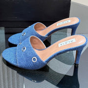 Alaia 2025 Oeillets Embellished Leather Sandals Denim Lambskin 299670