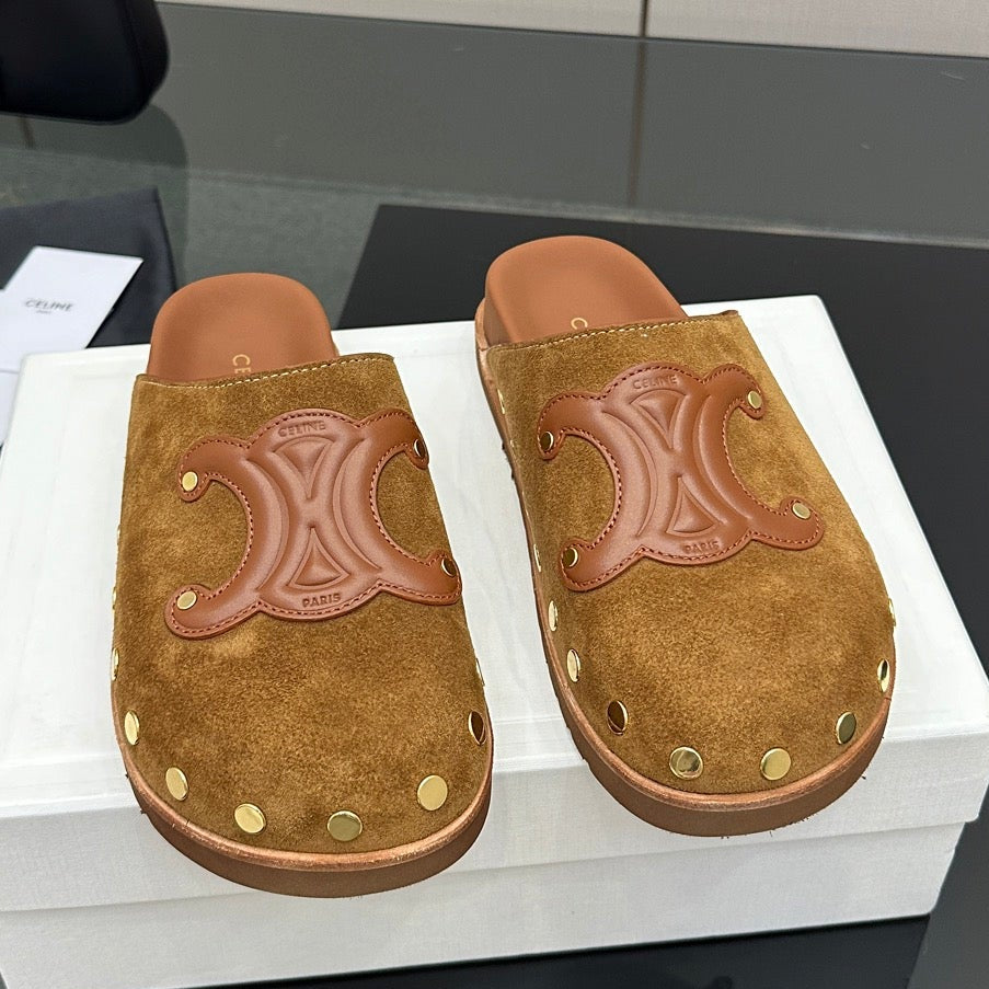 Celine 2026 Pitea Clog Sandal Brown Suede Leather