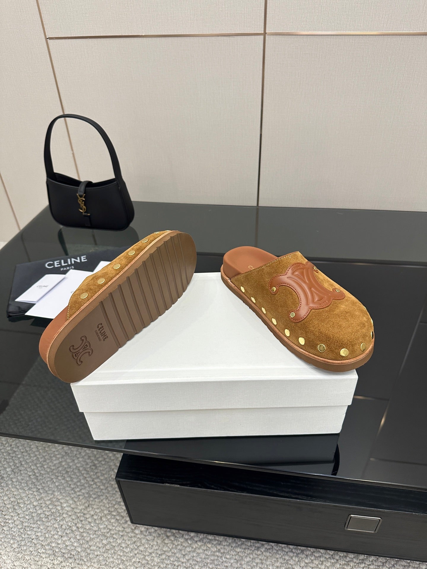 Celine 2026 Pitea Clog Sandal Brown Suede Leather