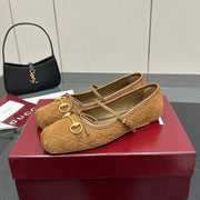 GC 25 Horsebit Ballet Flat Brown Monogram Suede