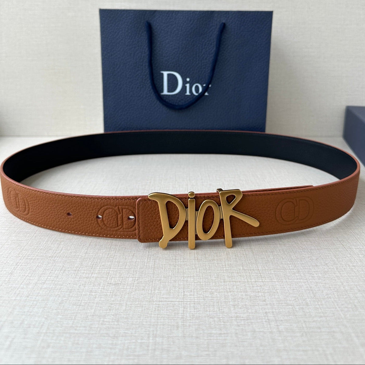 Dior 2026 Shawn Stussy Reversible Belt 35mm Calfskin