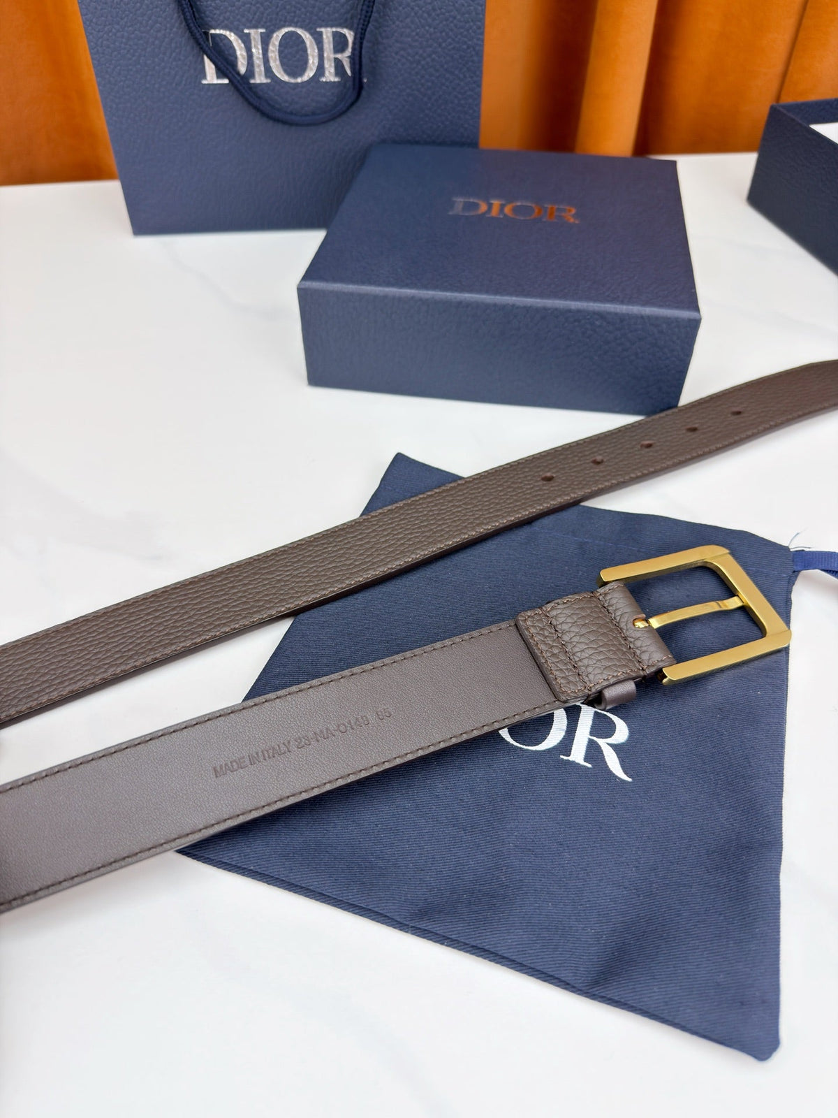 Dior 2026 CD Icon Grained Belt 35mm Dark Brown Calfskin