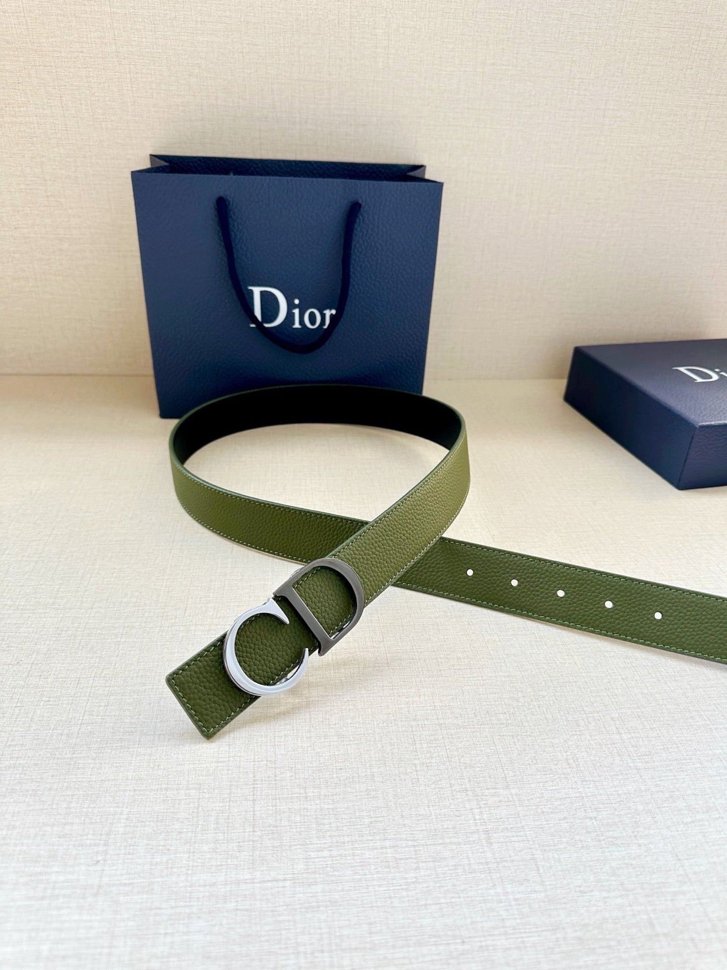 Dior 35mm Montaigne Reversible Belt Grained Calfskin 208469
