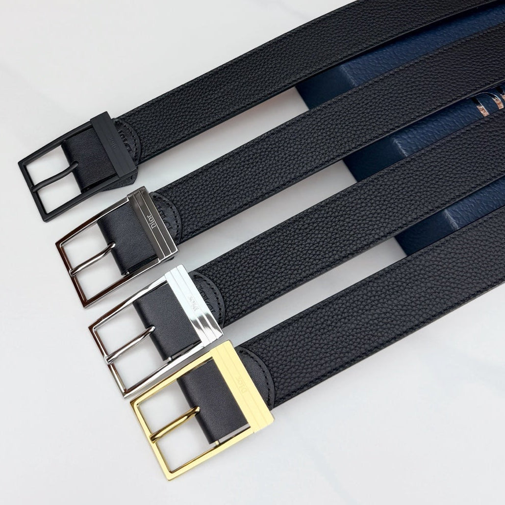 Dior 2026 Square Buckle Belt 35mm Grained Calfskin