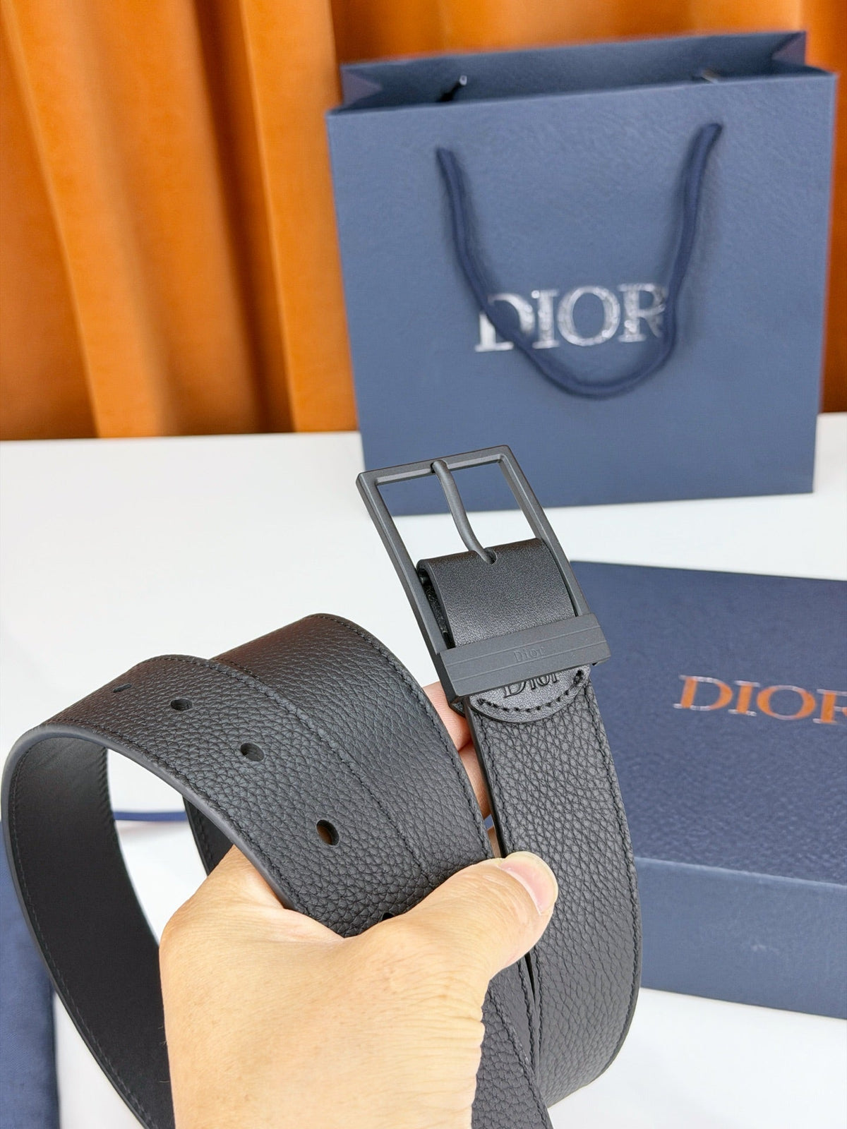 Dior 2026 Square Buckle Belt 35mm Grained Calfskin