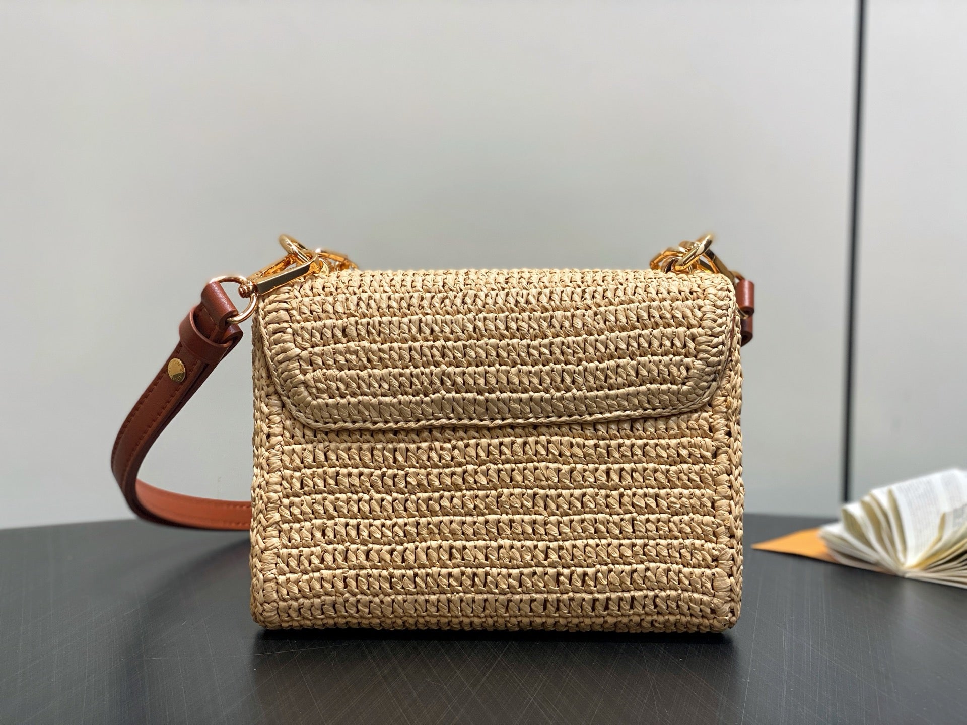 LV 2025 Twist PM Slim 19cm Beige Gold Raffia Leather 344001