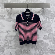 Dior 25 Polo T-Shirt Night Blue mix Pink Linen 232265